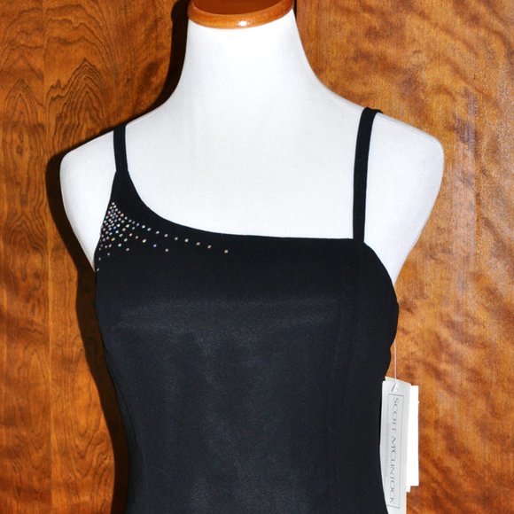 Jessica & Scott McClintock Black Asymmetrical Spaghetti Strap Cocktail Dress - Picture 2 of 9